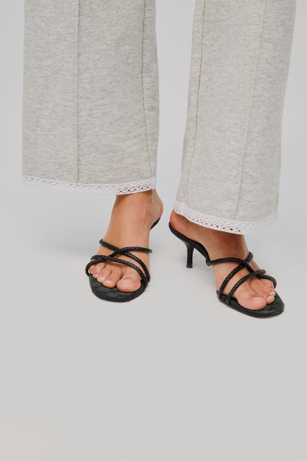 Sleeper Relaxed Stretch-cotton Jersey Pants With Lace In Grey