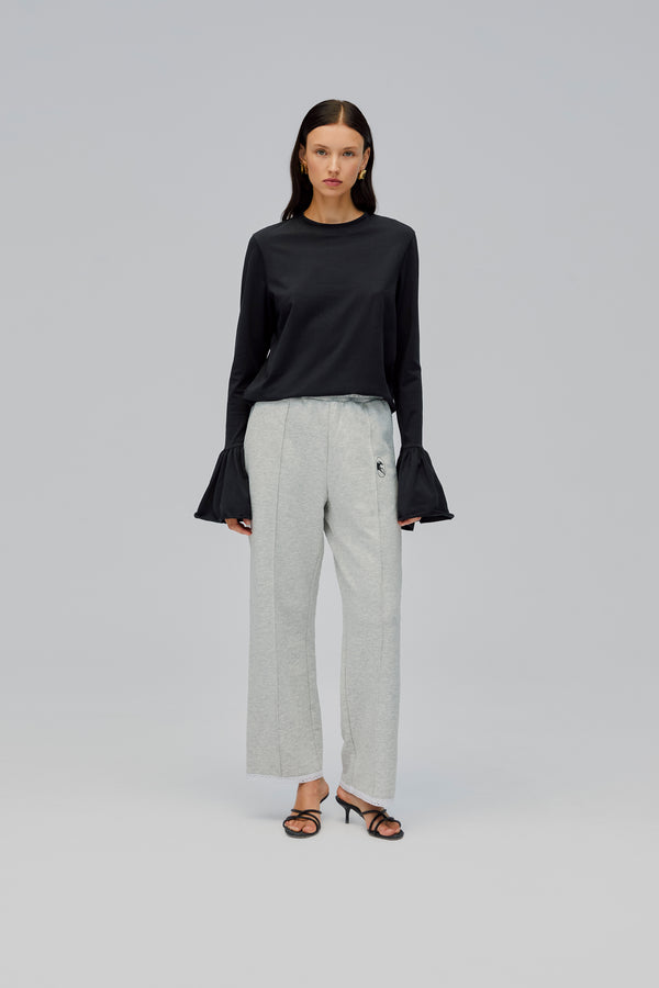 sleeper Relaxed Stretch-cotton Jersey Pants with Lace in Grey