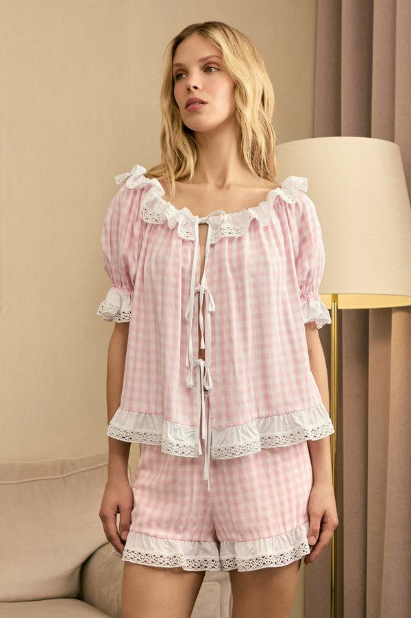 Sleeper Romantica Lounge Set With Shorts In Pink Vichy