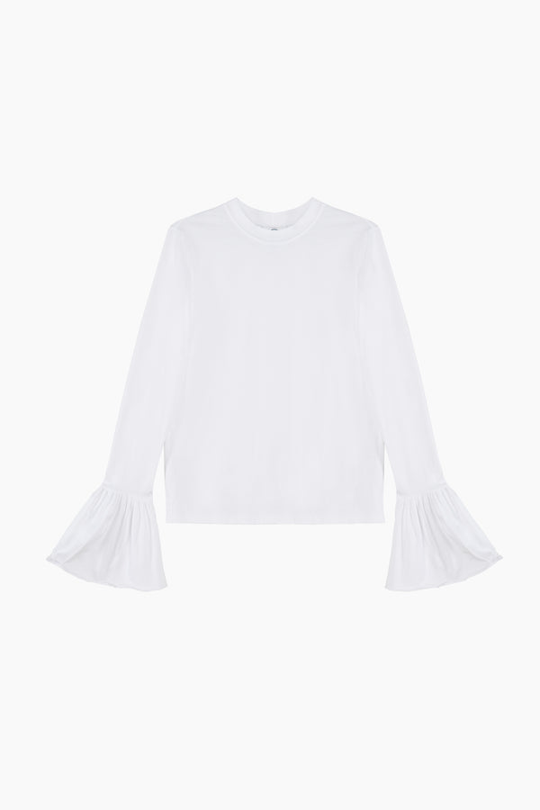 Sleeper Ruffled Long Sleeve Stretch-cotton Jersey T-Shirt In White