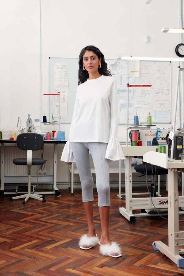 sleeper Ruffled Long Sleeve Stretch-cotton Jersey T-Shirt in White