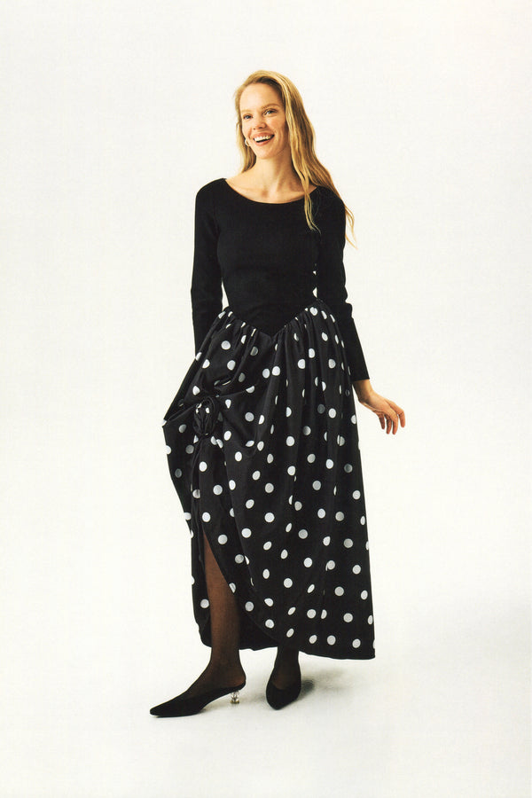 Sleeper Aurora Maxi Dress In Black Polka Dot
