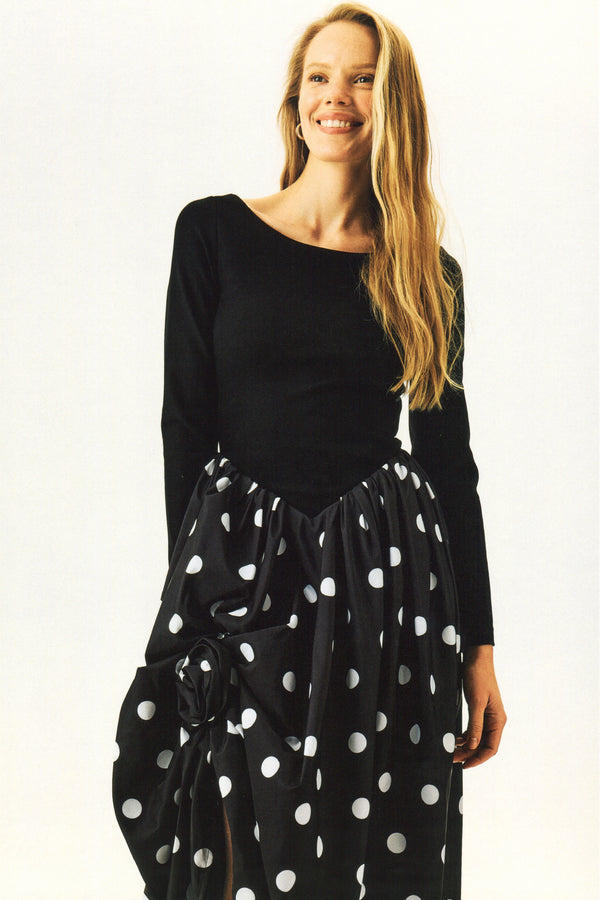 Sleeper Aurora Maxi Dress In Black Polka Dot