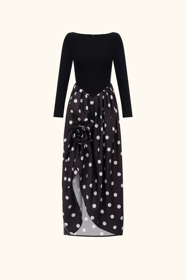 sleeper Aurora Maxi Dress in Black Polka Dot