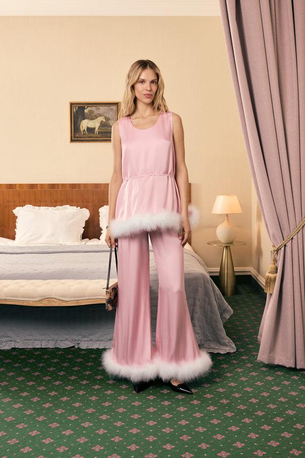 Sleeper Bisou Bisou Top With Feathers In Pink