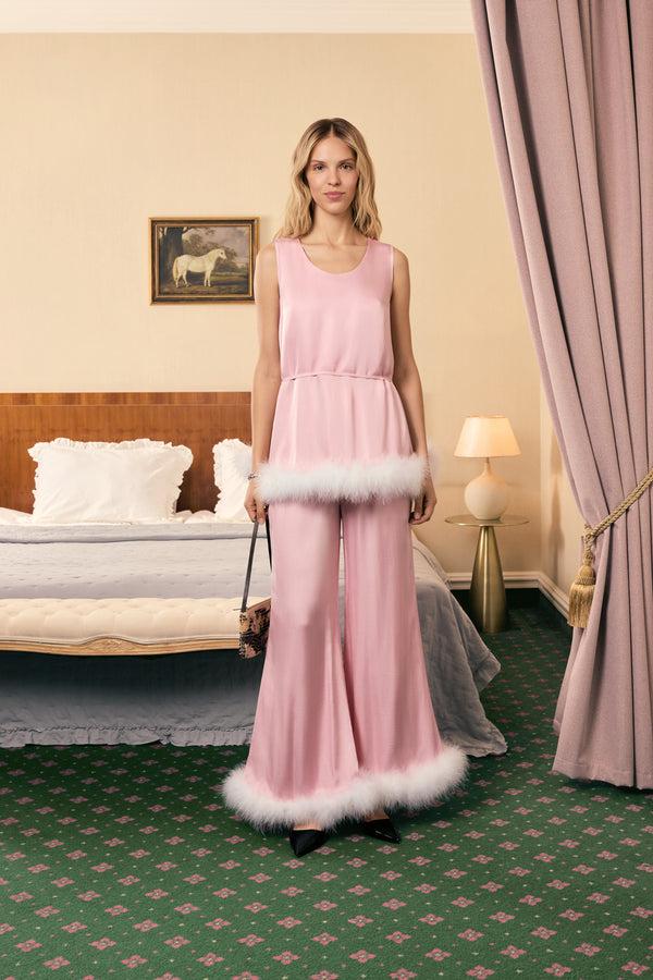Sleeper Bisou Bisou Top With Feathers In Pink