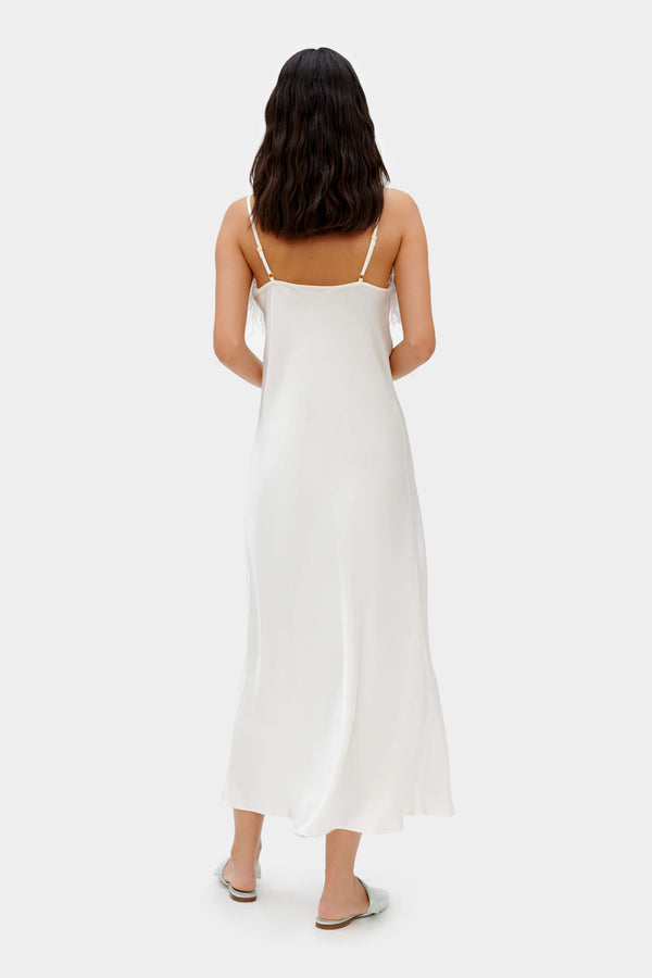 Sleeper Boheme Slip Dress With Feathers In White