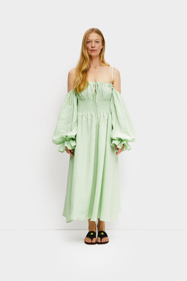sleeper Cancan Linen Maxi Dress in Green