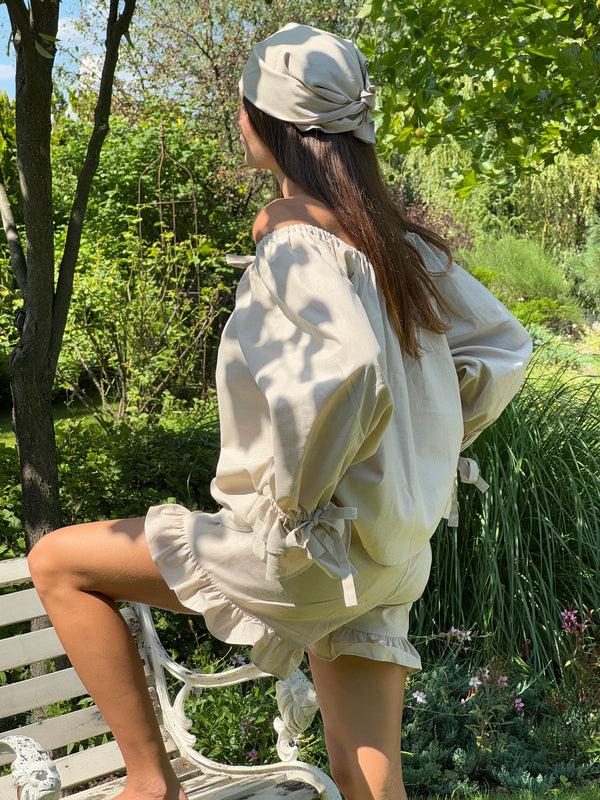 Sleeper Cha-Cha Lounge Blouse In Beige