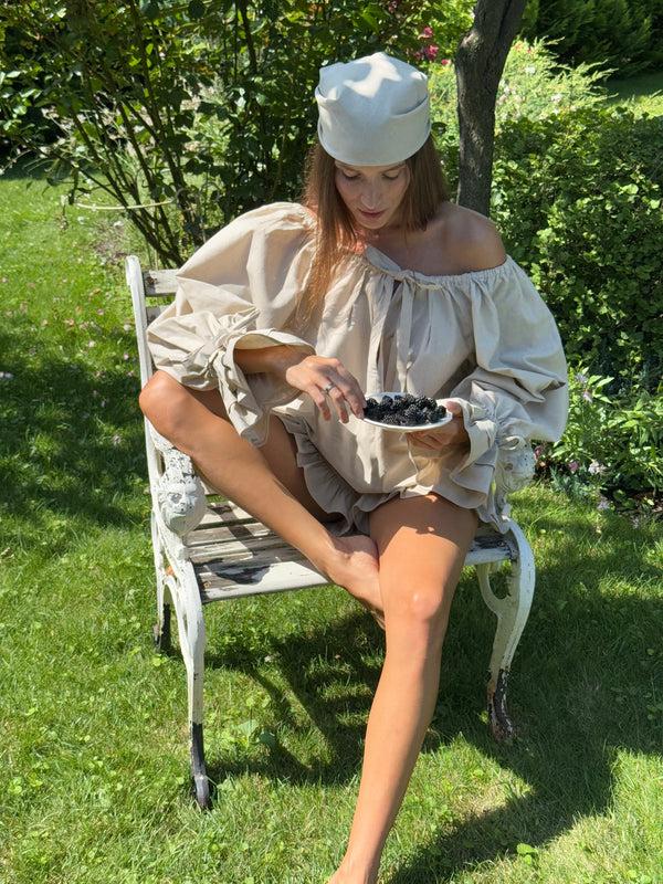 Sleeper Cha-Cha Lounge Blouse In Beige