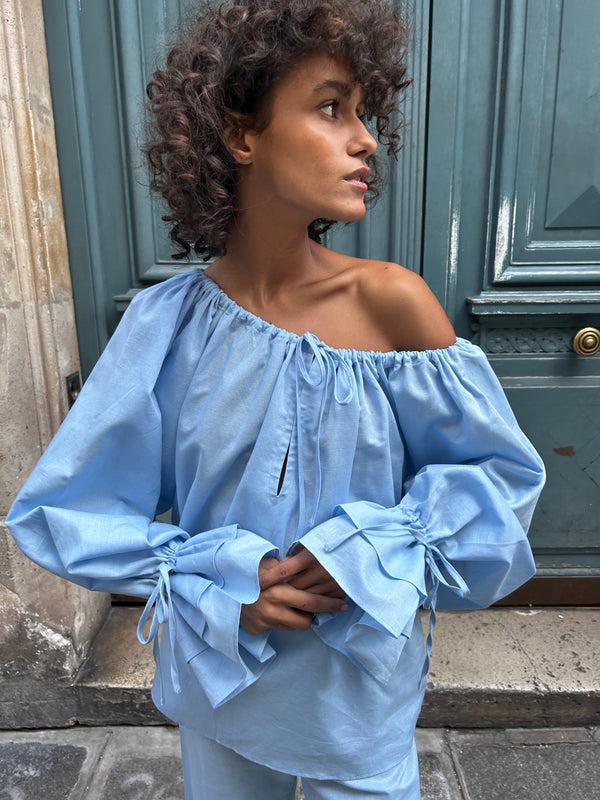 sleeper Cha-Cha Lounge Blouse in Blue