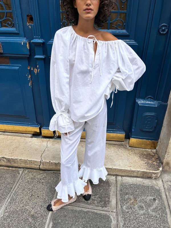 Sleeper Cha-Cha Lounge Blouse In Milk