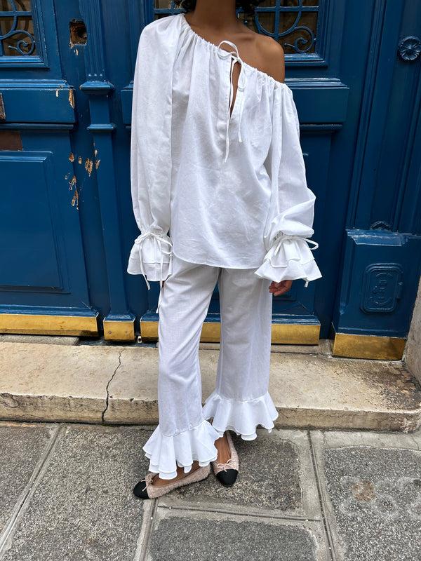 Sleeper Cha-Cha Lounge Blouse In Milk