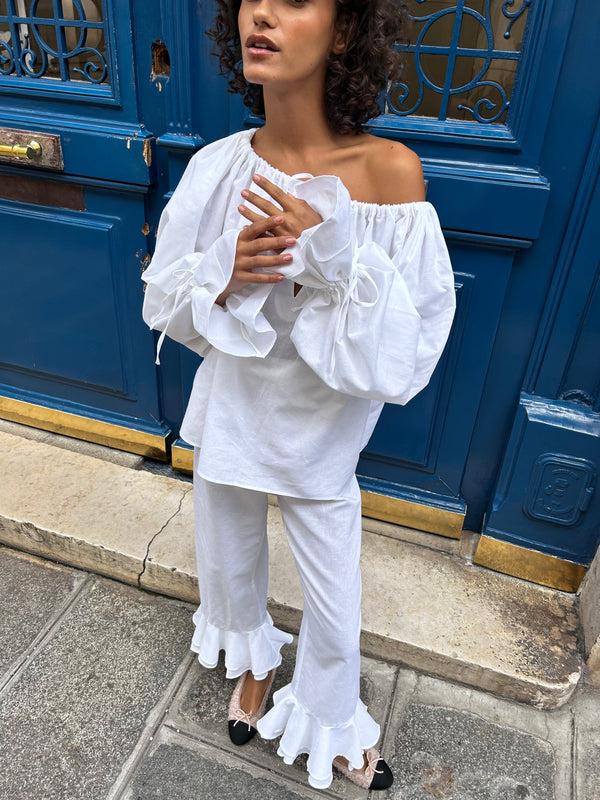 sleeper Cha-Cha Lounge Blouse in Milk