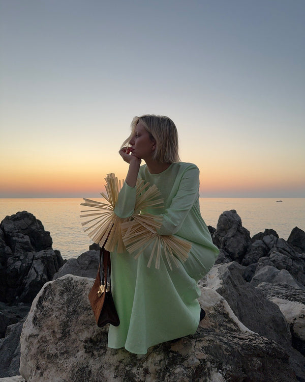 Sleeper Crusoe Raffia Linen Maxi Dress In Green