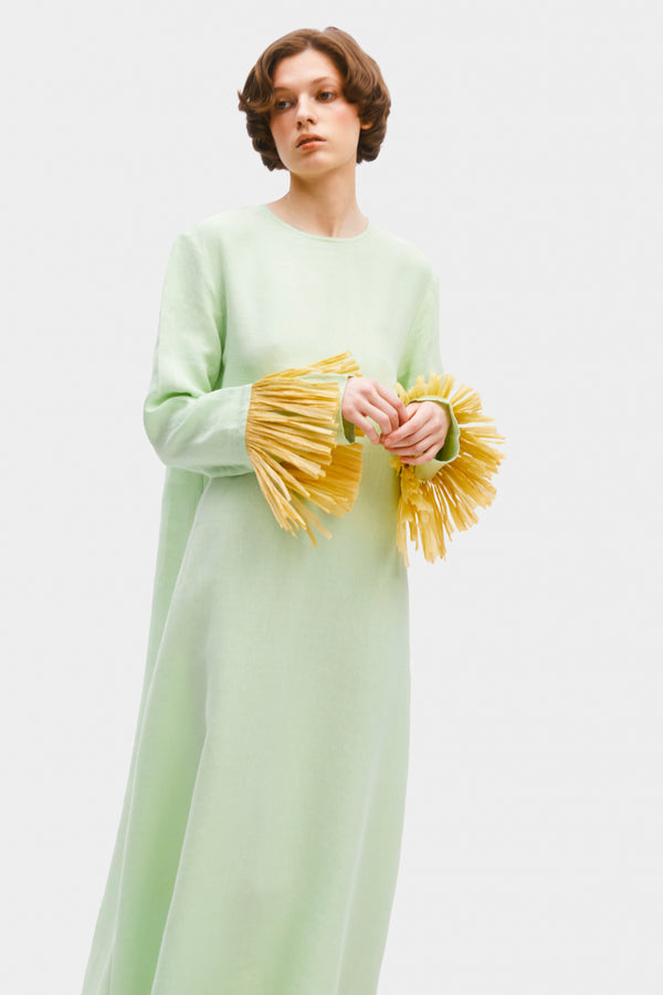 Sleeper Crusoe Raffia Linen Maxi Dress In Green