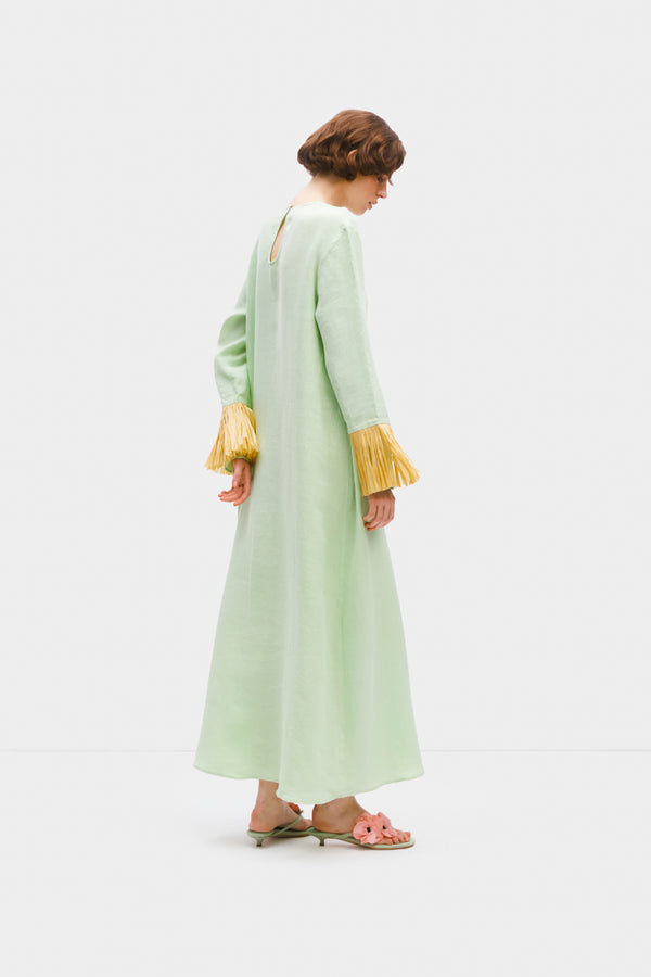 Sleeper Crusoe Raffia Linen Maxi Dress In Green