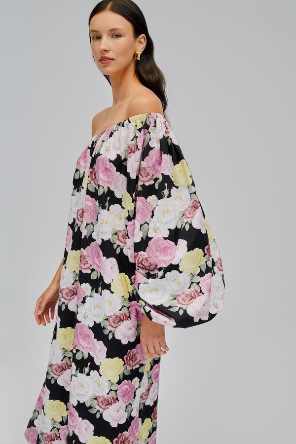 Sleeper Gaia Cotton Midi Dress In Bloom