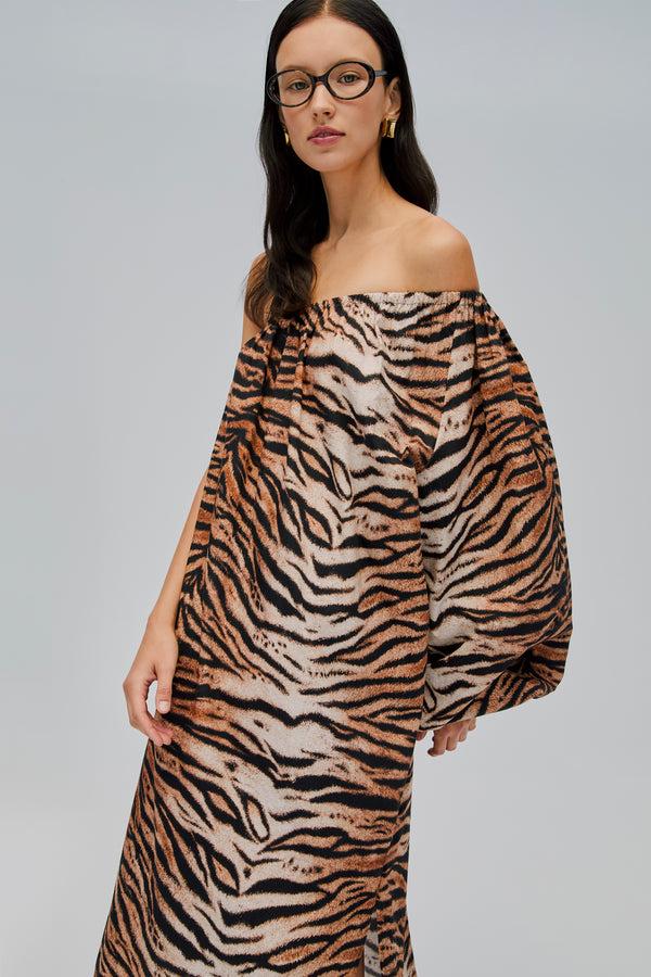 Sleeper Gaia Cotton Midi Dress In Tiger