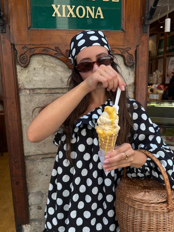 Sleeper Gaia Soft Viscose Top In Black Polka Dot