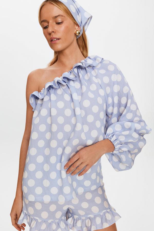 Sleeper Gaia Soft Viscose Top In Blue Polka Dot