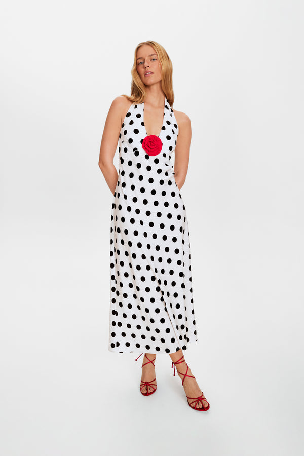 Sleeper Jardin Halterneck Maxi Dress In Polka Dot