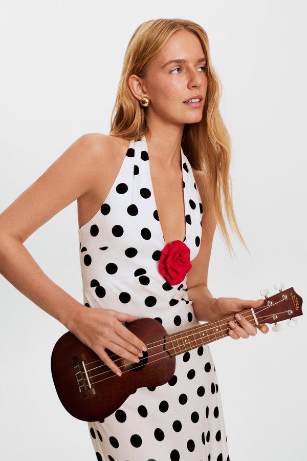 Sleeper Jardin Halterneck Maxi Dress In Polka Dot