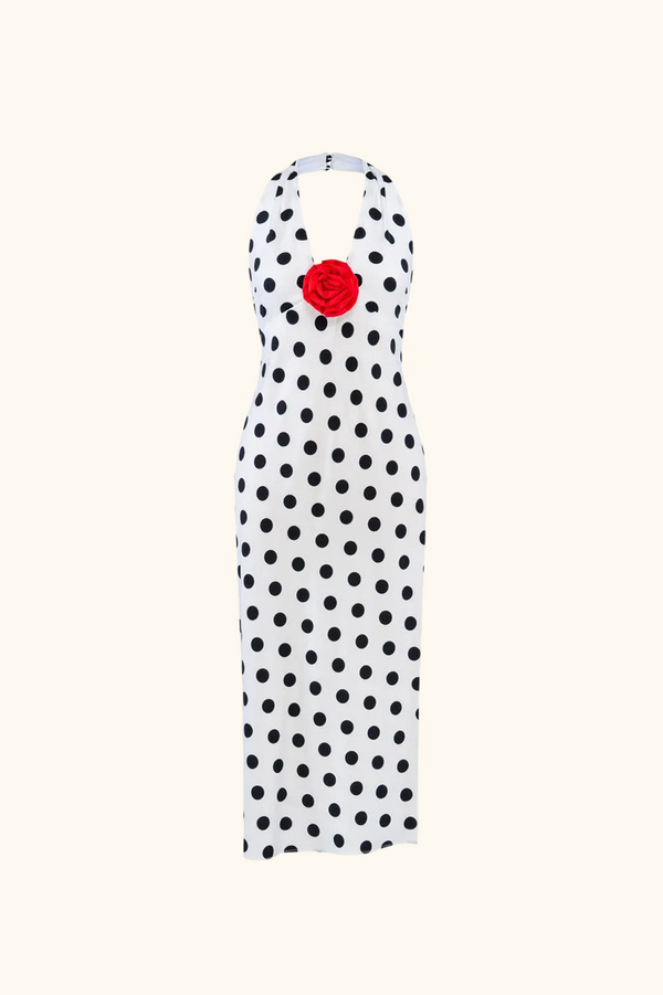 sleeper Jardin Halterneck Maxi Dress in Polka Dot