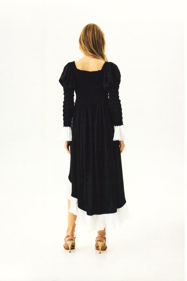 Sleeper Juliette Shirred Asymmetric Dress In Black