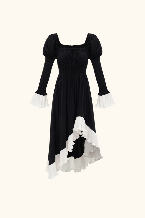 sleeper Juliette Shirred Asymmetric Dress in Black