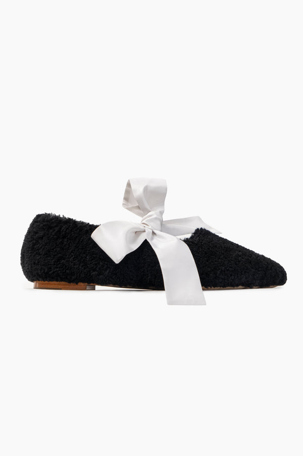 Sleeper Lulu Shearling Slippers With Bows In Black
