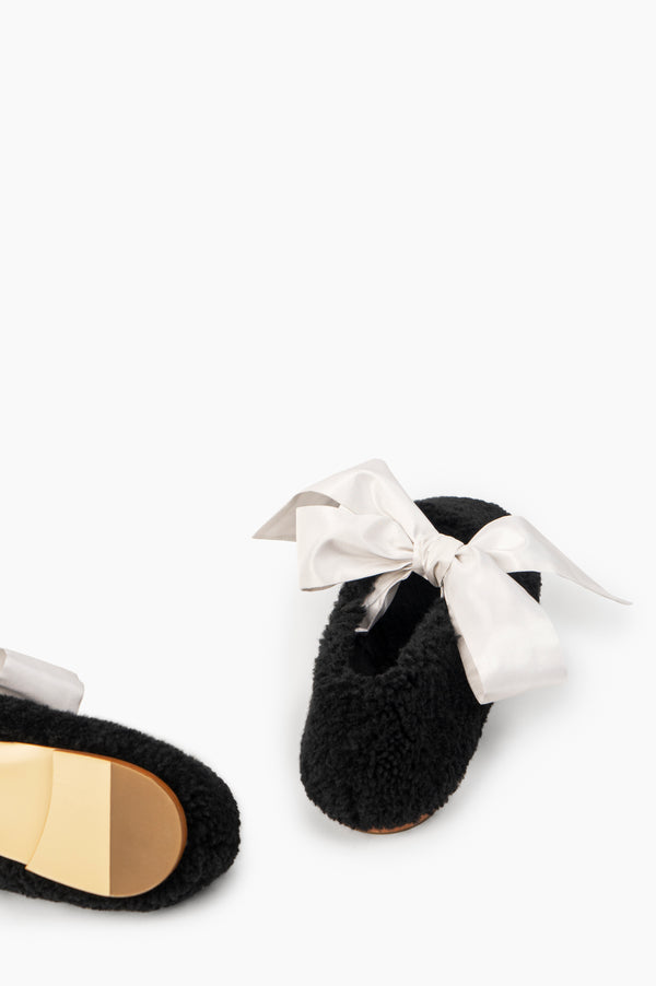 Sleeper Lulu Shearling Slippers With Bows In Black