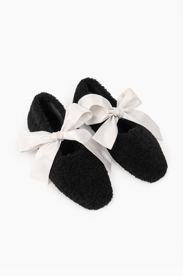 sleeper Lulu Shearling Slippers with Bows in Black