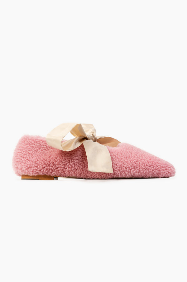 Sleeper Lulu Shearling Slippers With Bows In Pink