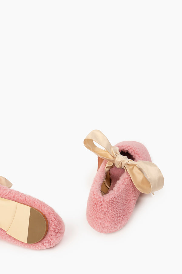 Sleeper Lulu Shearling Slippers With Bows In Pink