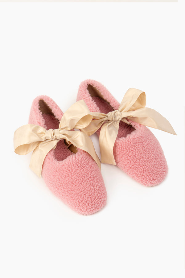 sleeper Lulu Shearling Slippers with Bows in Pink