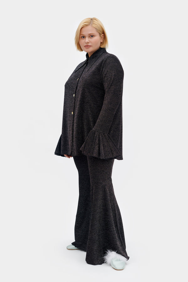 Sleeper Lurex Lounge Suit With Pants In Black