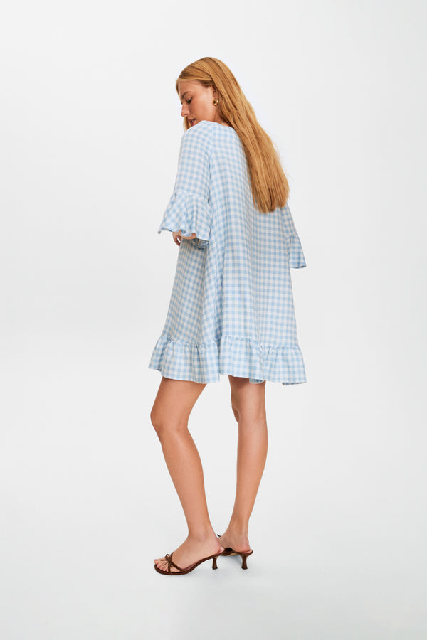 Sleeper Marseille Linen Mini Dress In Blue Vichy