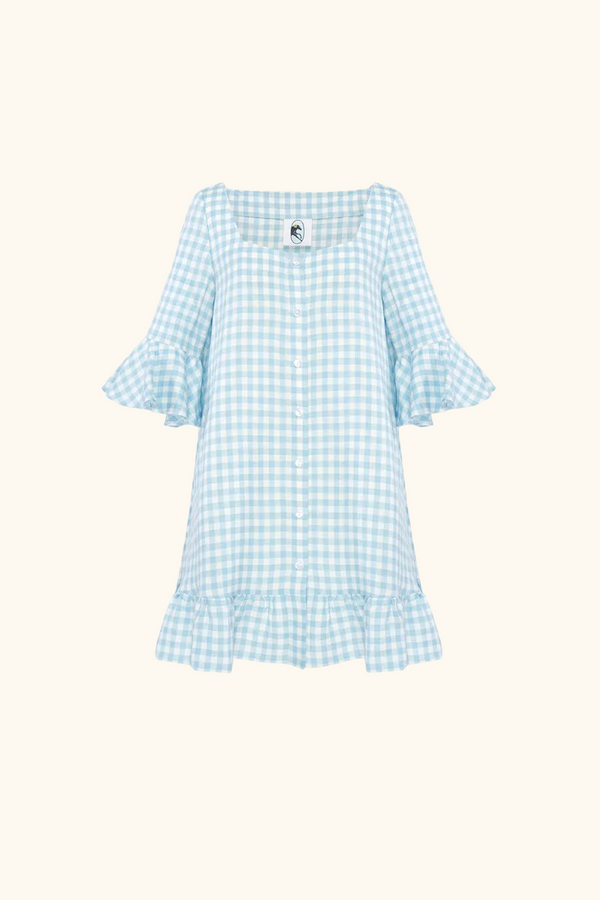sleeper Marseille Linen Mini Dress in Blue Vichy