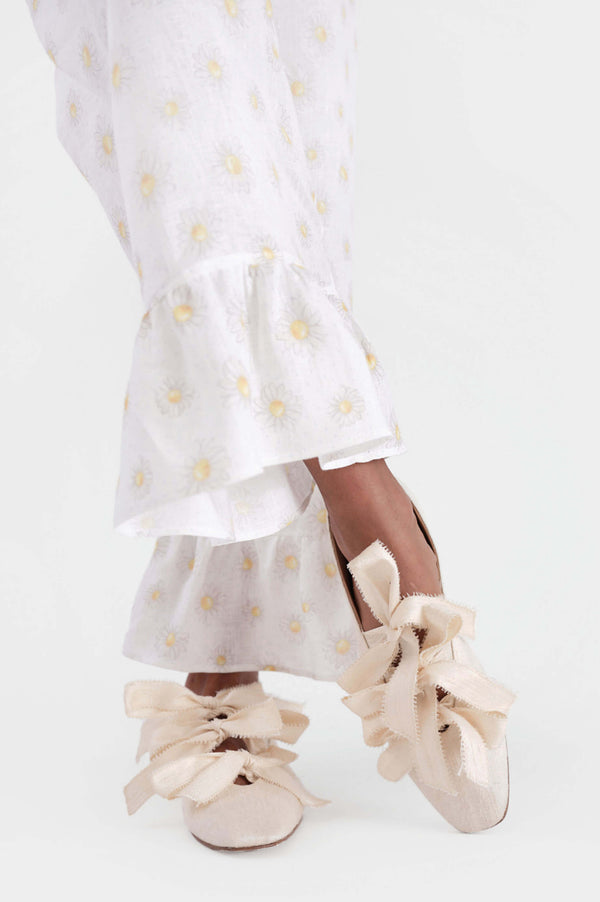 Sleeper Mille-feuille Silk Flats In White