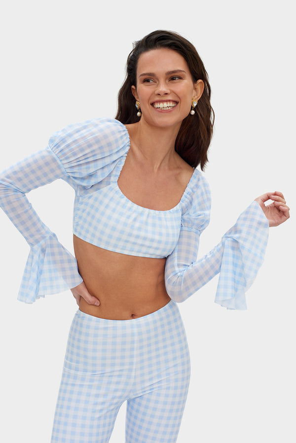 Sleeper Opera Bikini Top In Blue Vichy