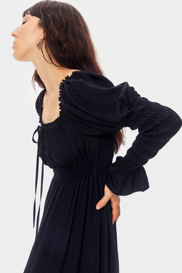Sleeper Paloma Shirred Maxi Dress In Black