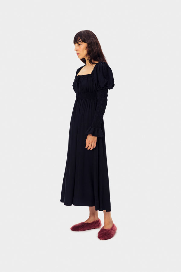 Sleeper Paloma Shirred Maxi Dress In Black