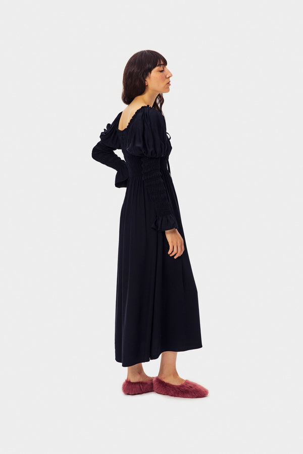 Sleeper Paloma Shirred Maxi Dress In Black