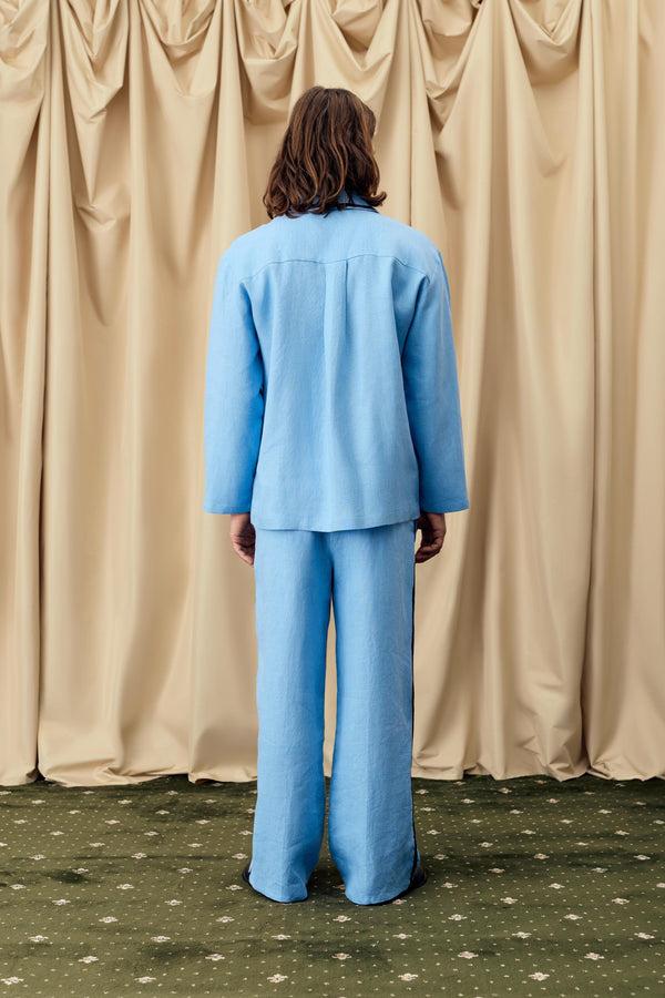 Sleeper Paros Linen Unisex Pajama Pants In Blue