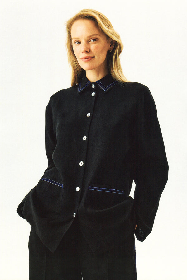 Sleeper Paros Linen Unisex Pajama Shirt In Black