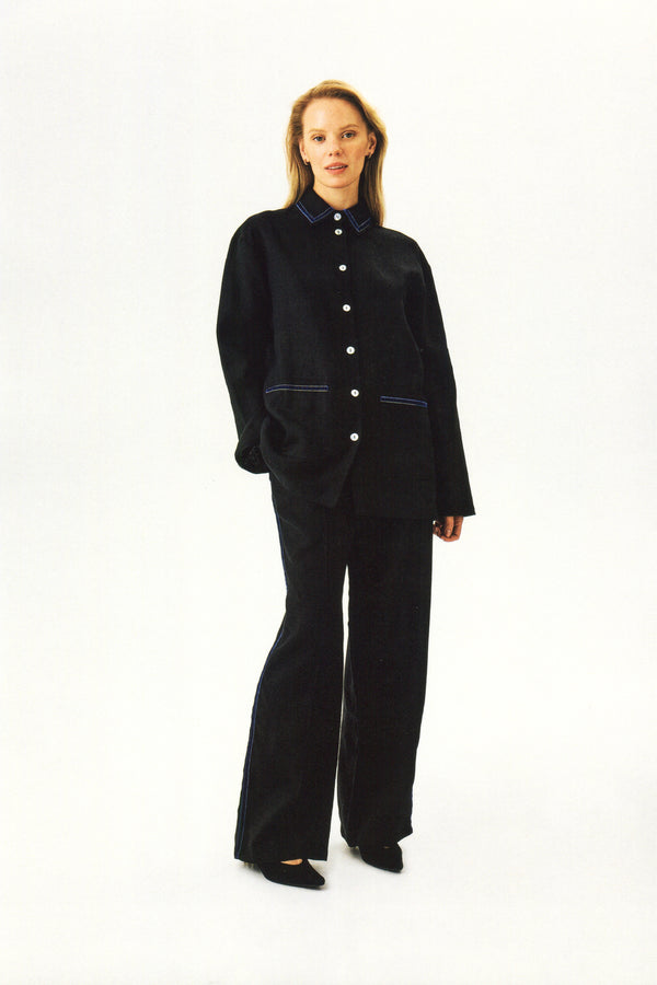 Sleeper Paros Linen Unisex Pajama Shirt In Black