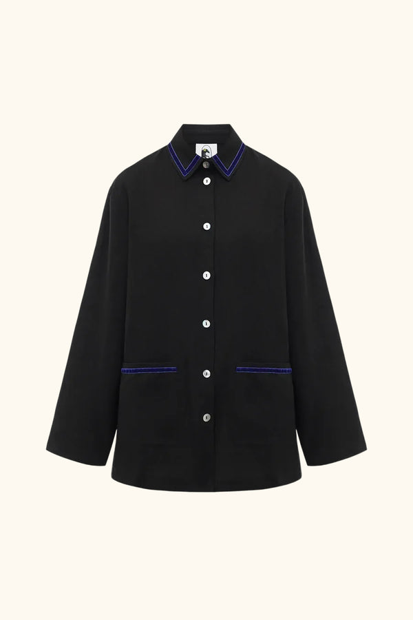 sleeper Paros Linen Unisex Pajama Shirt in Black