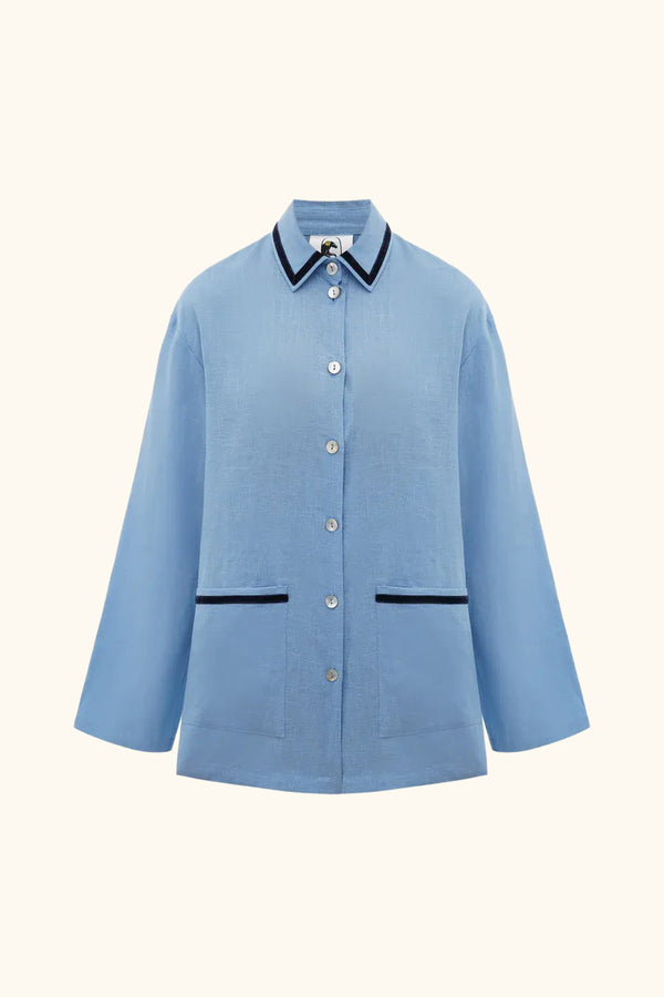 sleeper Paros Linen Unisex Pajama Shirt in Blue