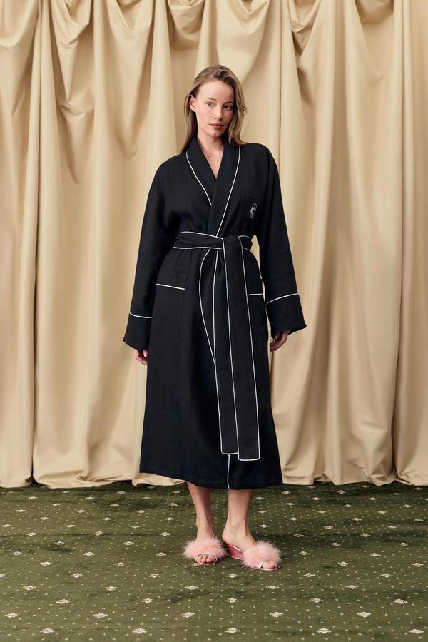 Sleeper Paros Linen Unisex Robe In Black